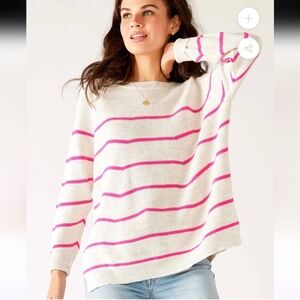 Mersea Catalina Travel Sweater - White & Pink Striped - One Size (OS)/Large